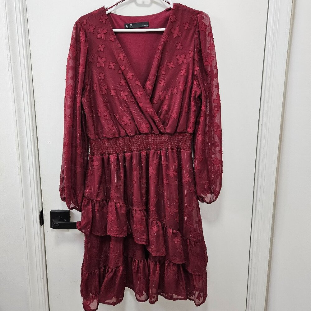 Leslie Fay Chiffon, Tiered, Fit & Flare Dress in burgundy, size 12